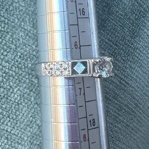WOMENS 14K WHITE GOLD BRILLIANT CUT BLUE DIAMOND RING PRINCESS sz 6.5